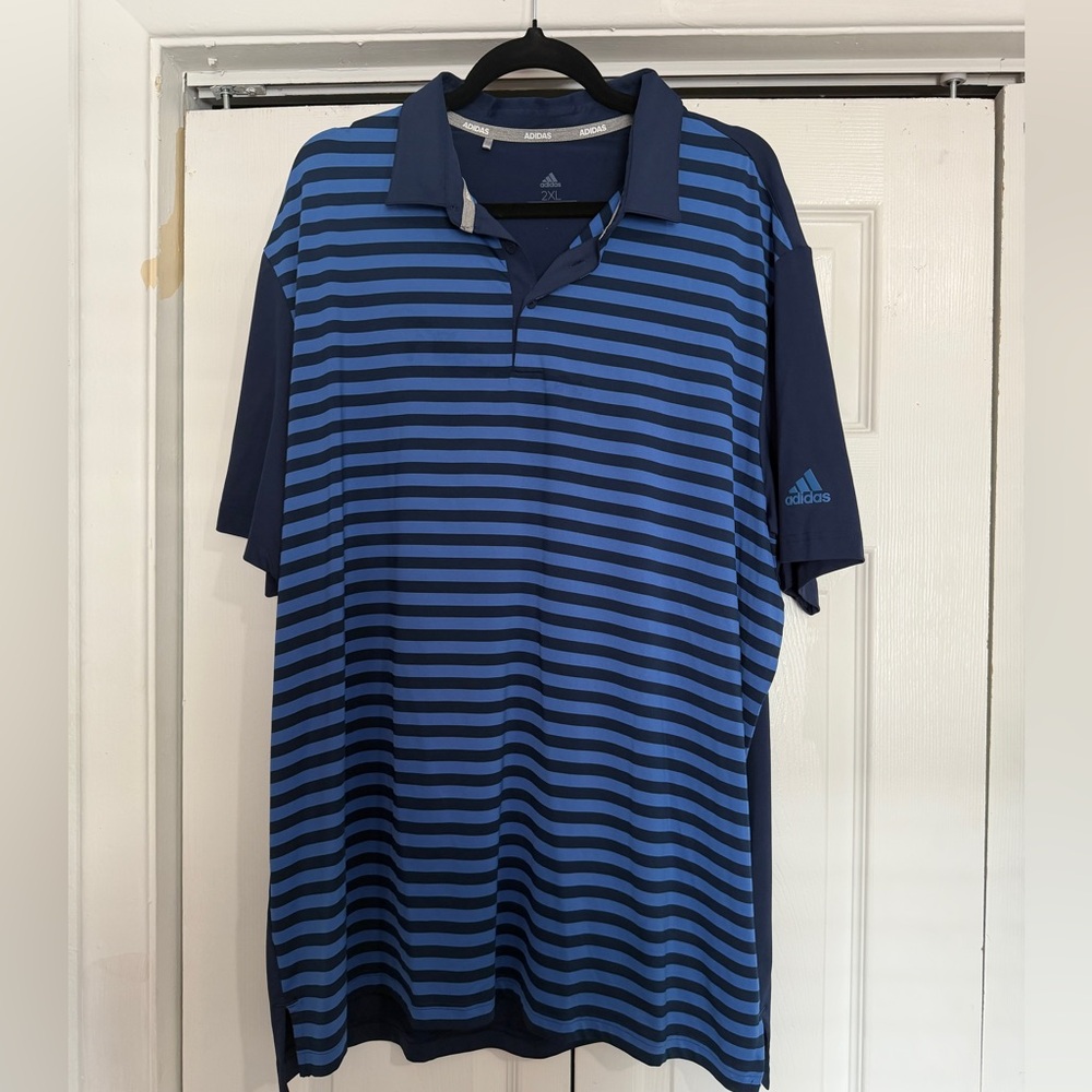 Adidas Men's Navy and Blue Polo Shirt